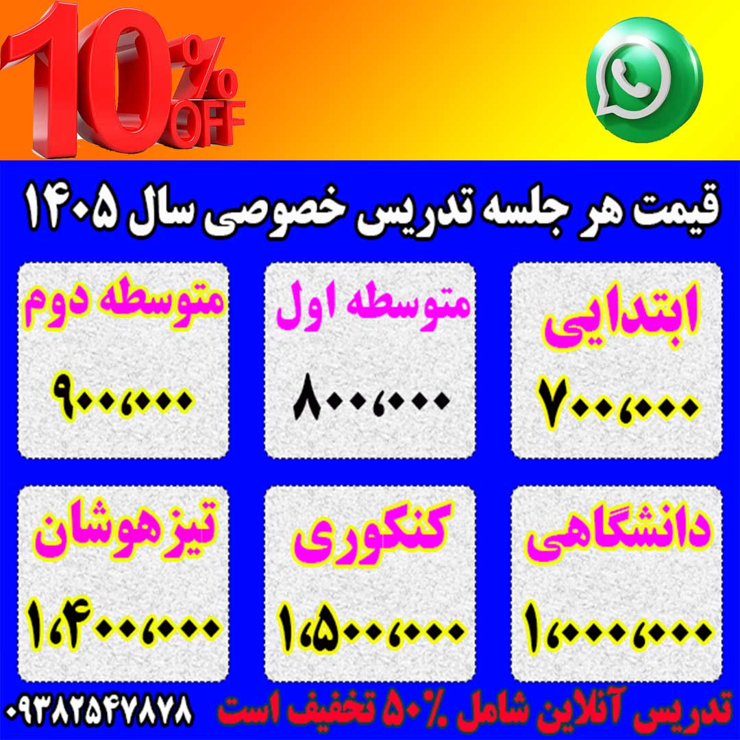 لیست قیمت تدریس خصوصی در سال 1405